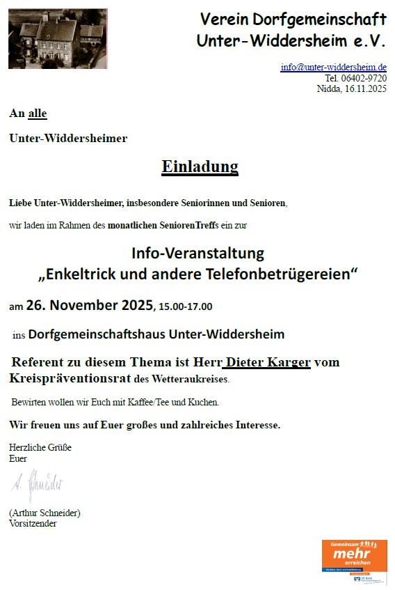 Info-Veranstaltung zu Enkeltrick und andere Betrügereien